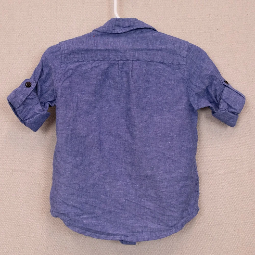 Boys Janie and Jack linen blend blue button up shirt-18-24 M